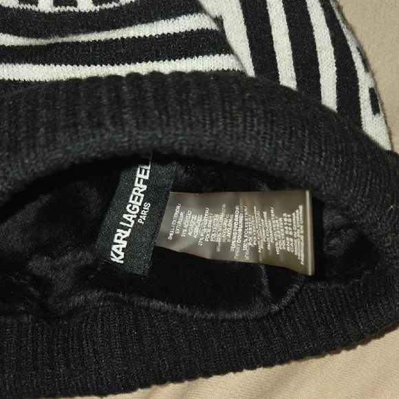 Karl Lagerfeld Monochrome Patterned Beanie - Picture 2 of 3
